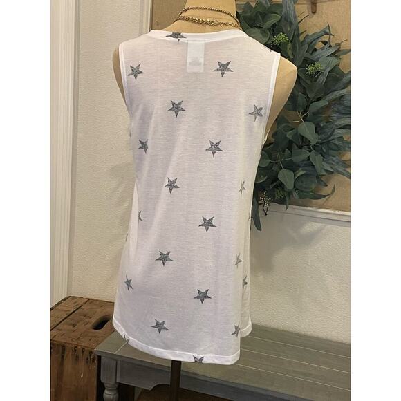 MODERN LUX White Star Patriotic Tank Top Shirt Tee T-shirt Women's M - Picture 2 of 7